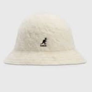 Kangol Cream Faux Fur Bucket Hat with Black Logo